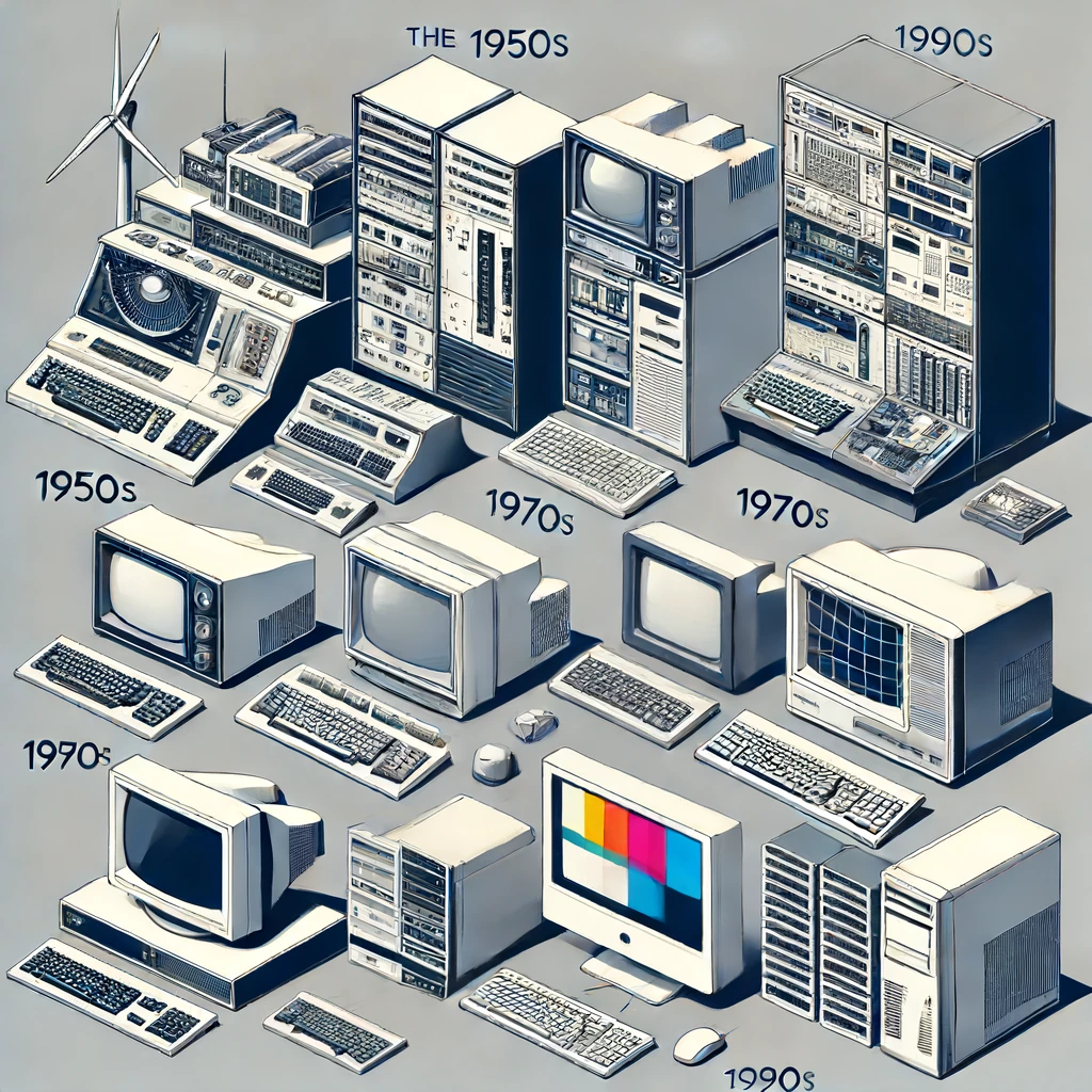 Un montage montrant l'évolution des ordinateurs des années 1950 aux années 1990.