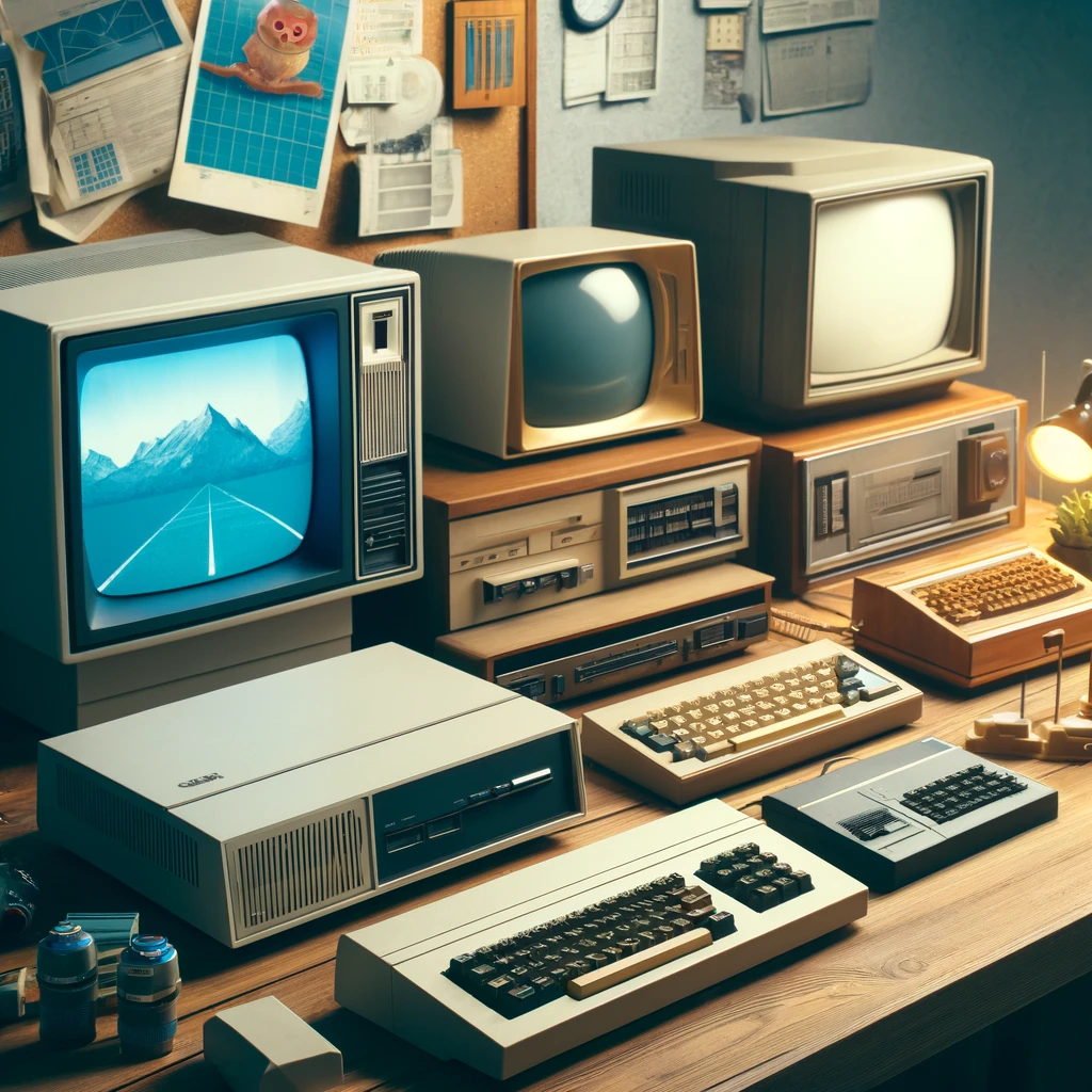 Une image des premiers PC, comme l'IBM PC et l'Apple II.