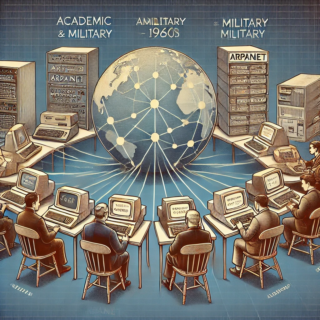 Illustration historique montrant les premiers ordinateurs connectés à ARPANET.