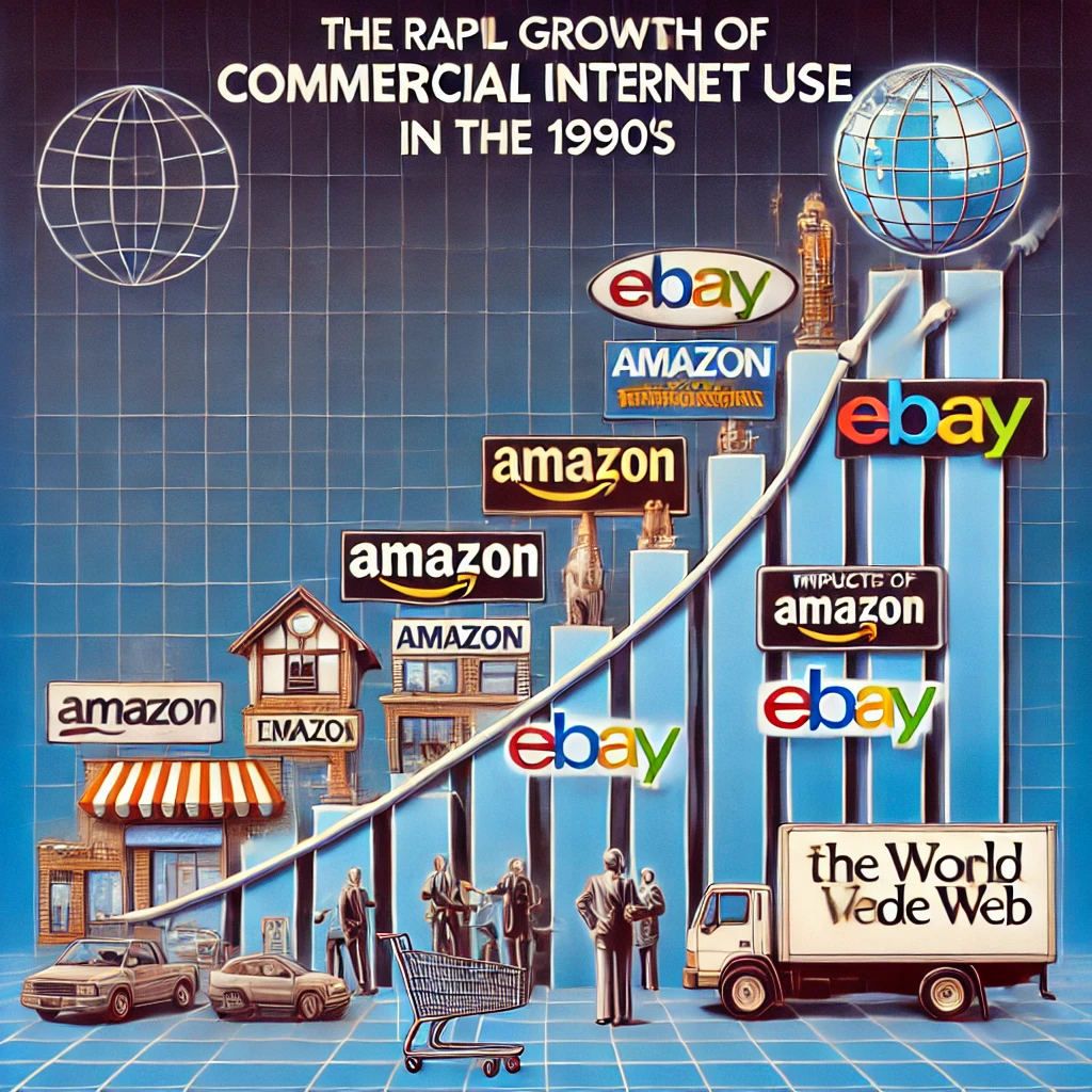 Graphique montrant la croissance de l'usage commercial d'Internet dans les années 1990.