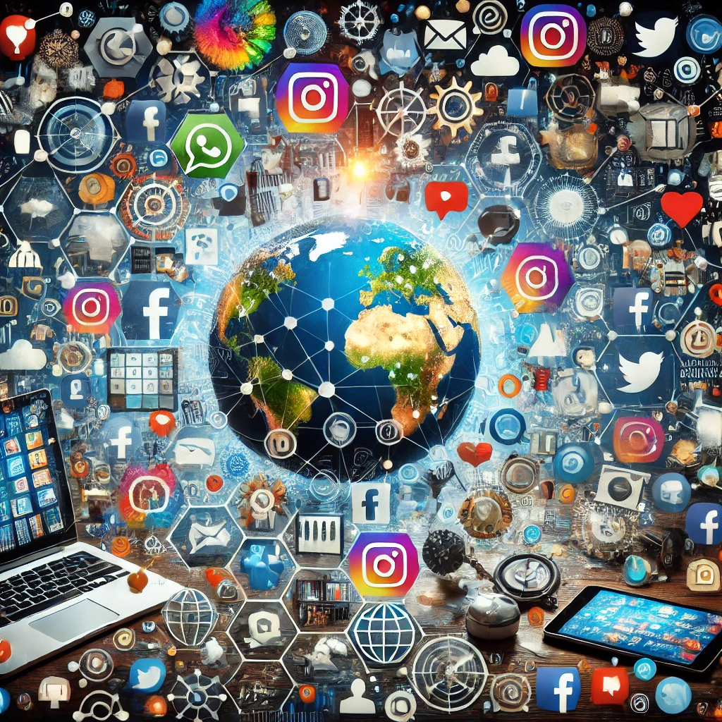 icônes de réseaux sociaux et de contenus numériques.